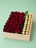 Caja de madera con rosas importadas y bombones