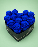 Box Corazon 12 Rosas Importadas Azules